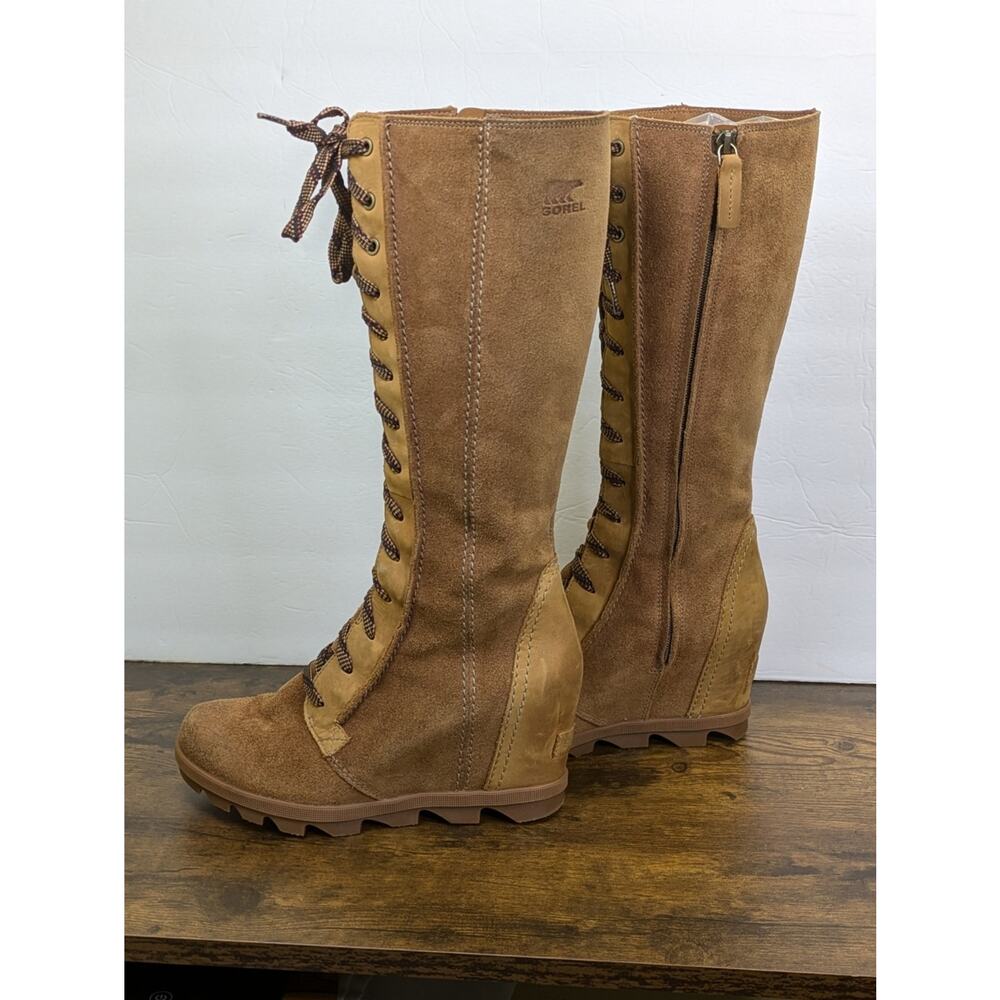 Sorel Joan Of Arctic II Wedge Boots 8 Chestnut Brown Tan Lace Up - Picture 7 of 11